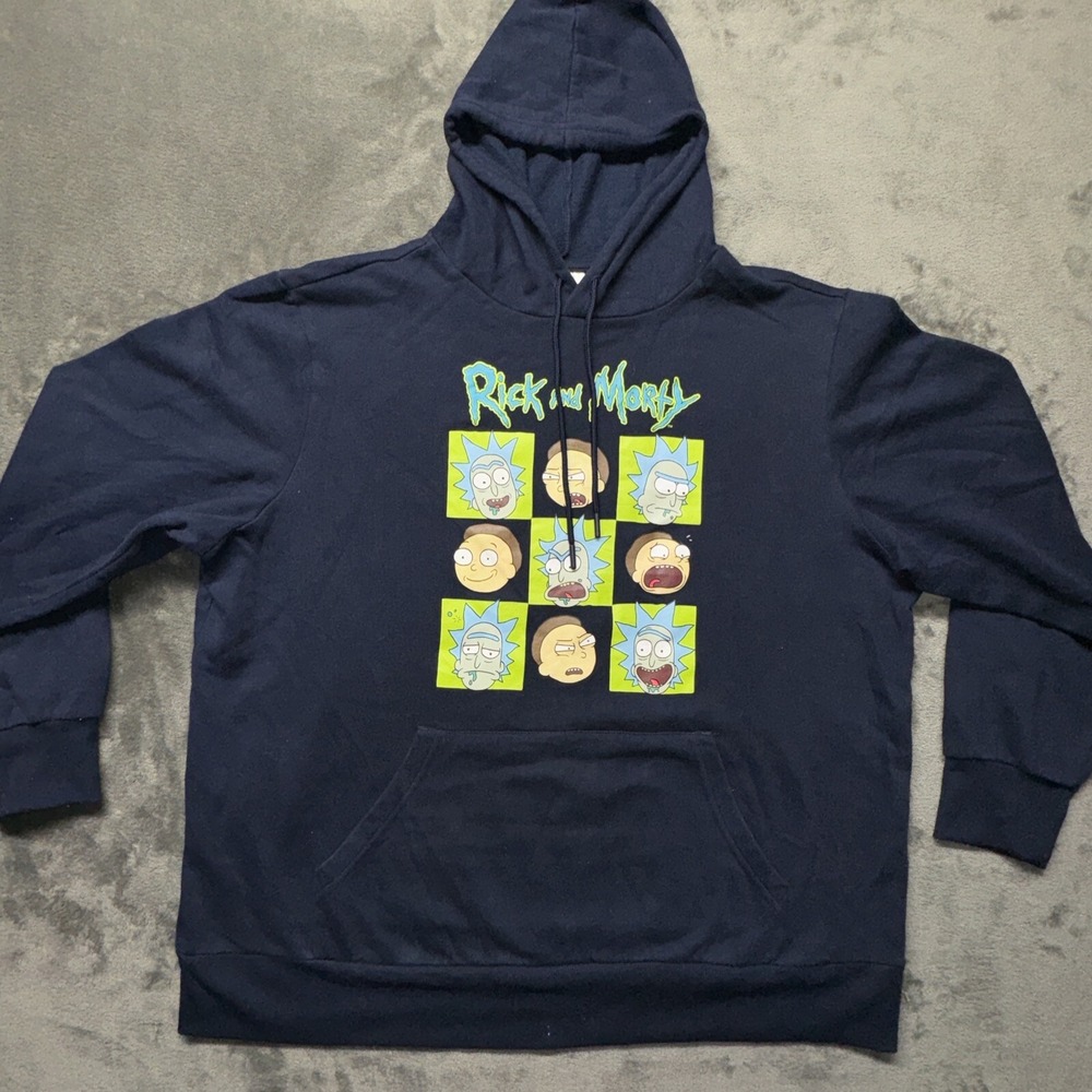 Rick and Morty XL Navy Pullover Hoodie Sweatshirt‎ EUC ADULT SWIM Oversized